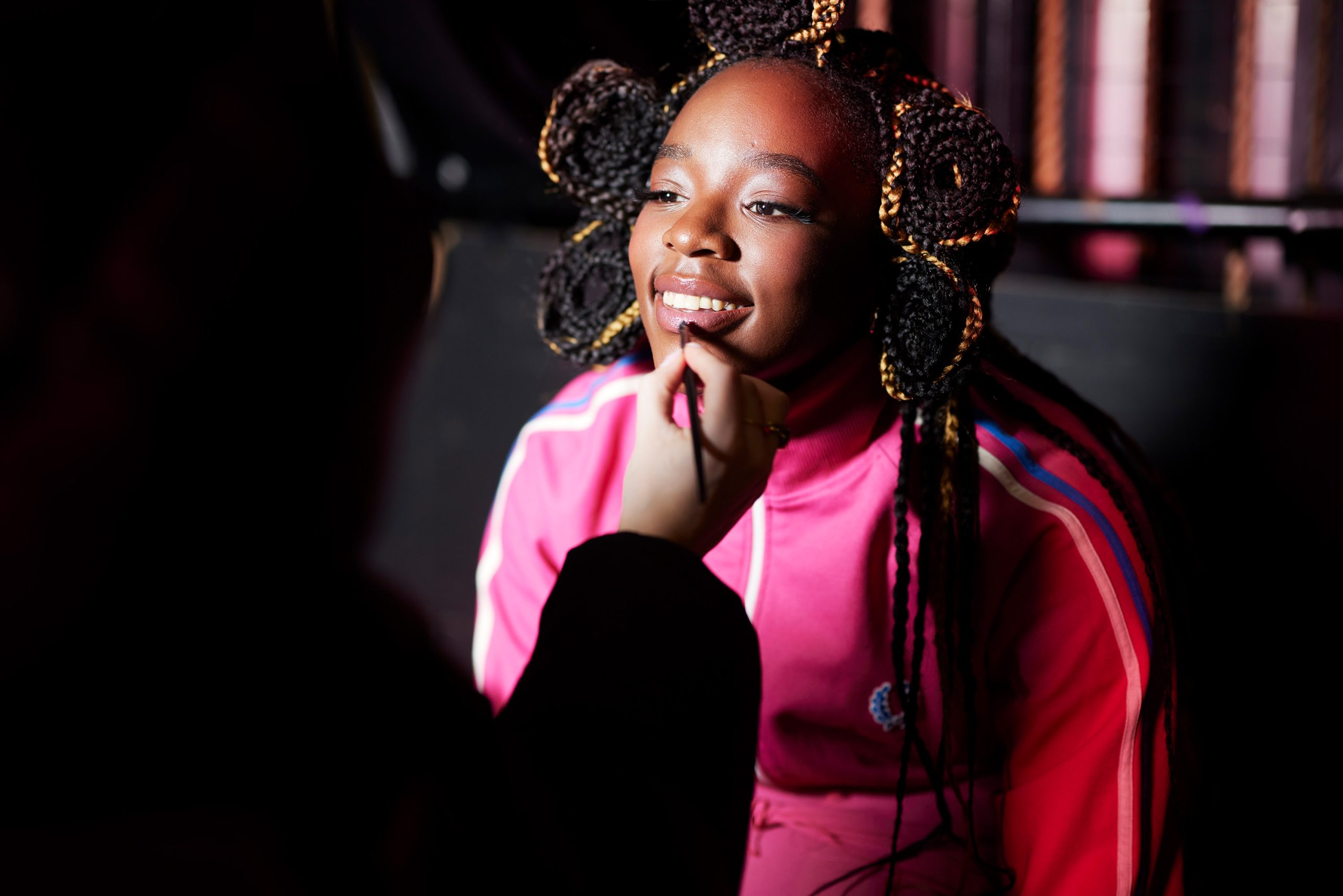 Corrina getting her hair and makeup done